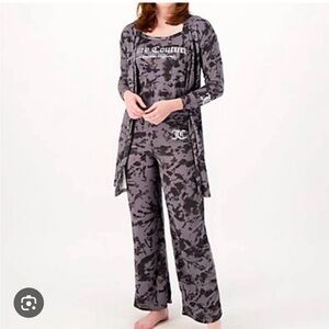 New Juicy Couture Black and Grey Tie Dye 3 Piece Lounge Pajama Set LARGE